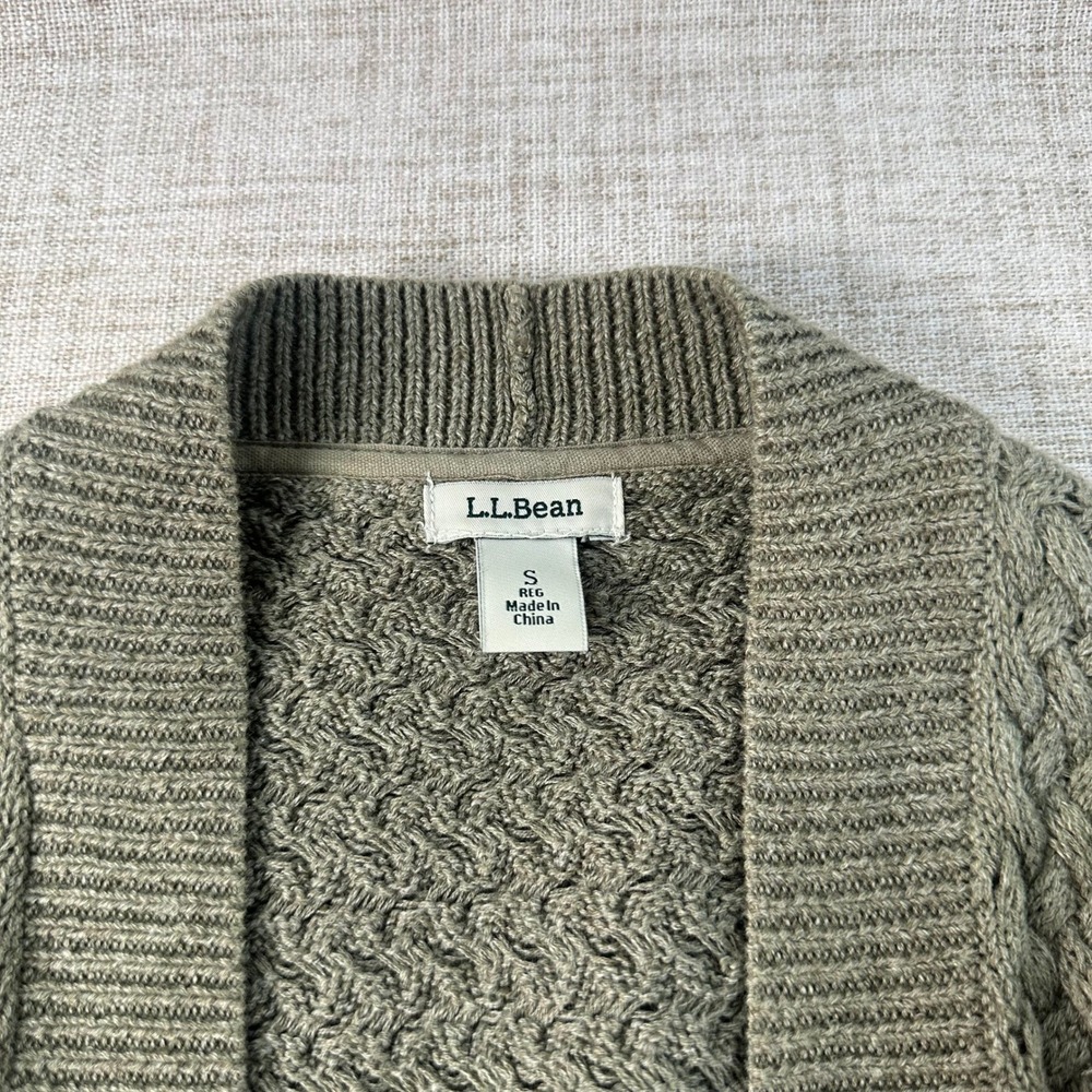 L.L.Bean Women's Small Green Cotton Cable Knit Open Front Cardigan Sweater